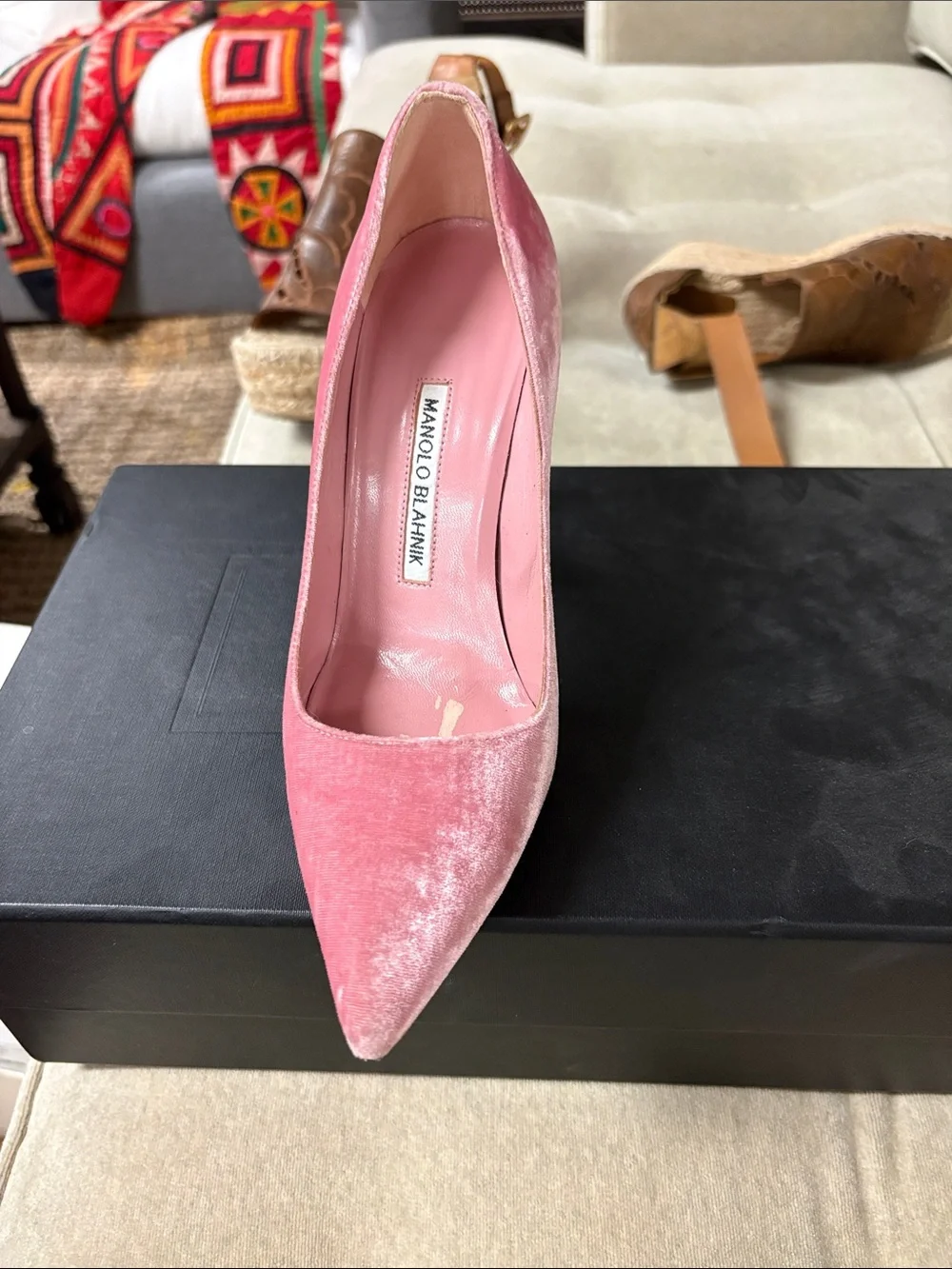 Manolo Blahnik Pink Velvet Pointed Pumps